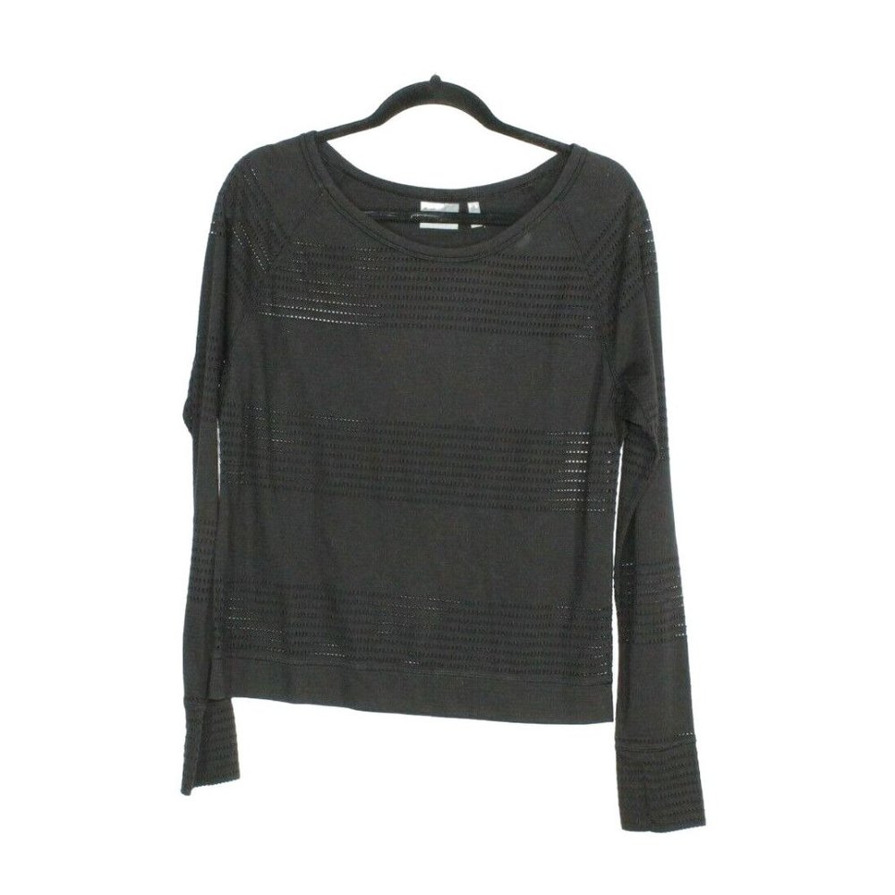 ATHLETA Black Eyelet Crewneck 3/4 Sleeves Blouse Size M - Picture 1 of 8